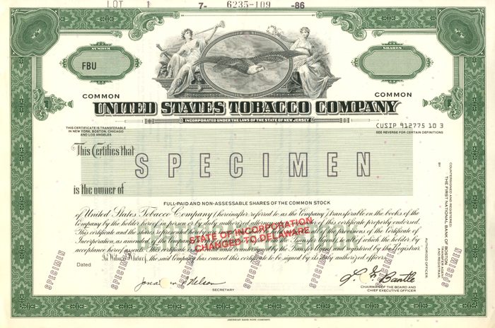 United States Tobacco Co. - Stock Certificate